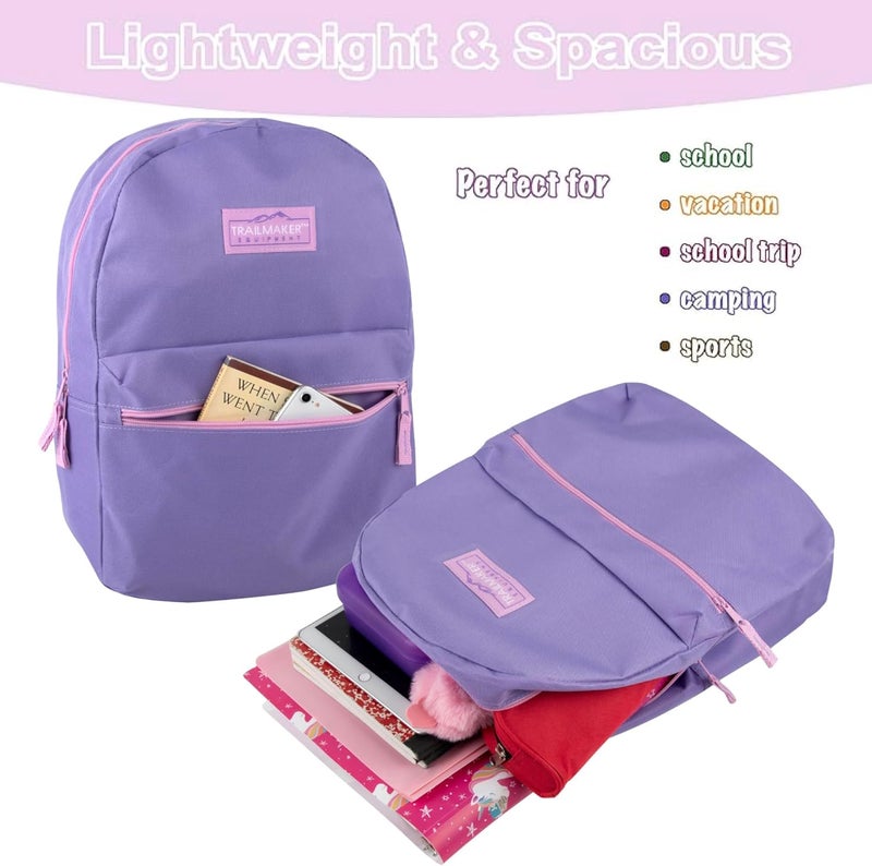 Trailmaker Classic 17 inch Backpacks with Adjustable Padded Straps | School Backpacks for Girls, Boys (Purple) - Image 3